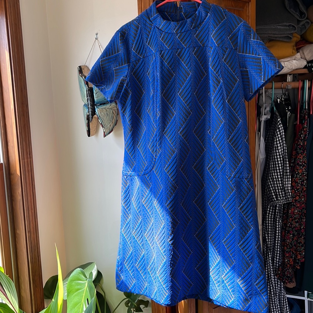 Vintage blue jacquard dress